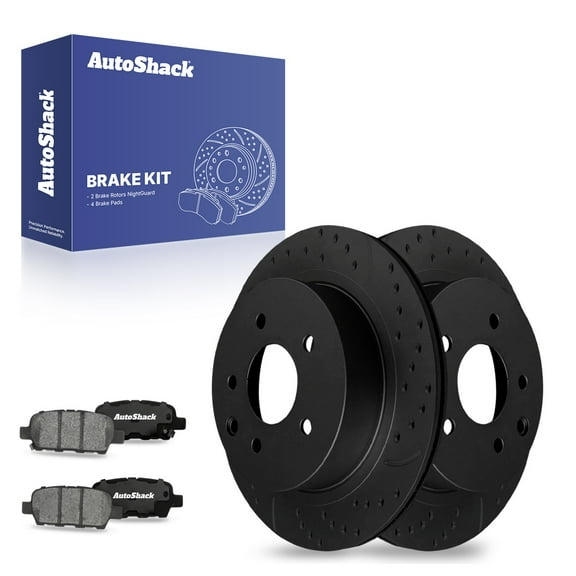 AutoShack 11.49" (291.8 mm) Rear Vented Drilled & Slotted Brake Rotors E-Coated   Ceramic Brake Pads | Replacement for 2014-2020 Nissan Rogue | Black Finish | 6-PC Brake Kit | NightGuard