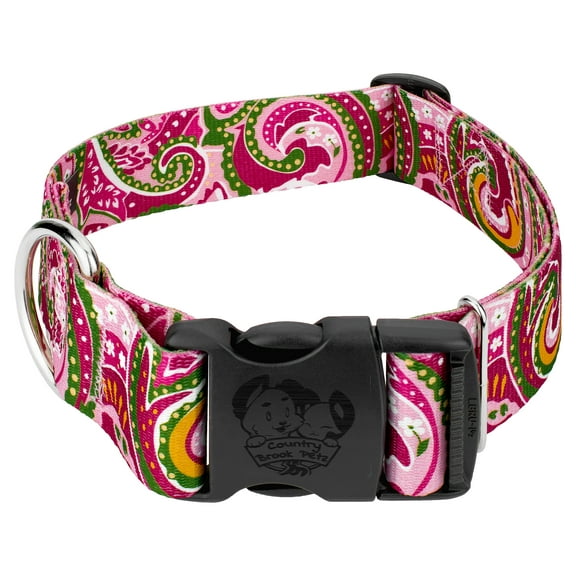 Country Brook Petz® 1 1/2 inch Deluxe Pink Paisley Dog Collar, Medium