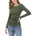 thumbnail image 6 of Allegra K Women's Solid Crew Neck Long Sleeve Ruched Stretchy Tops, 6 of 7