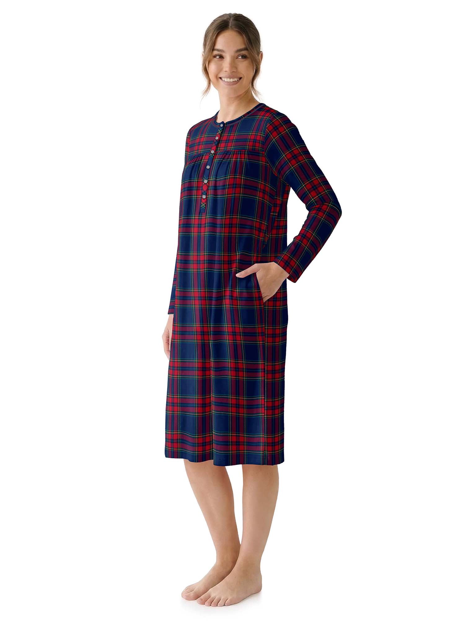 Aria Women’s Long Sleeve Stretch Velour 44" Sleepwear Nightgown, Sizes XS-5X