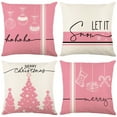 thumbnail image 1 of CHAO Juego de 4 fundas de almohada navideñas, rosa, decoración de jardín, fundas de almohada Feliz Navidad de algodón y lino, 45 x 45 cm, 1 of 4