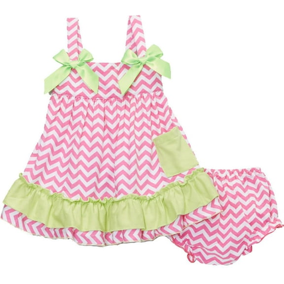 Wenchoice Girl's Pink & Green Zigzag Swing Top & Diaper Cover - S(6M-12M)