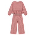 thumbnail image 6 of Szluipve 2 Piece Sets for Women Gingham Plaid Round Neck Long Sleeve Ruffle Peplum Top And Drawstring Wide Leg Cropped Pants 2 Piece Outfit Casual Loungewear Set With Pockets Red S, 6 of 6