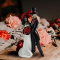 thumbnail image 4 of Día de los muertos boda baile esqueleto novia y novio sosteniendo rosas rojas ramo estatuilla pastel Topper alto amor nunca muere novia, 4 of 5