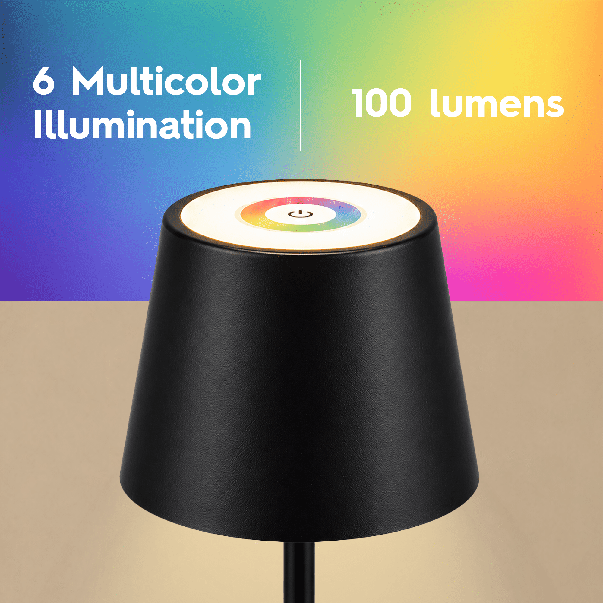 Better Homes & Gardens 14 Inch Rechargeable Color-Changing Table Lamp, Black, Indoor/Outdoor, Indoor-Only Charging Base