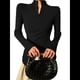 thumbnail image 2 of Suéter Básico de Punto para Mujer, Elegante Jersey de Cuello Alto con Botones, Corte Entallado, Abertura Cruzada y Larga. Negro XL, 2 of 8