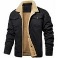 thumbnail image 2 of 2025 New Men's Winter Casual Fleece Jacket Solid color Warm Non-elastic Lapel Button jacket suitable for daily commuting outdoor (Light drill,L), 2 of 6