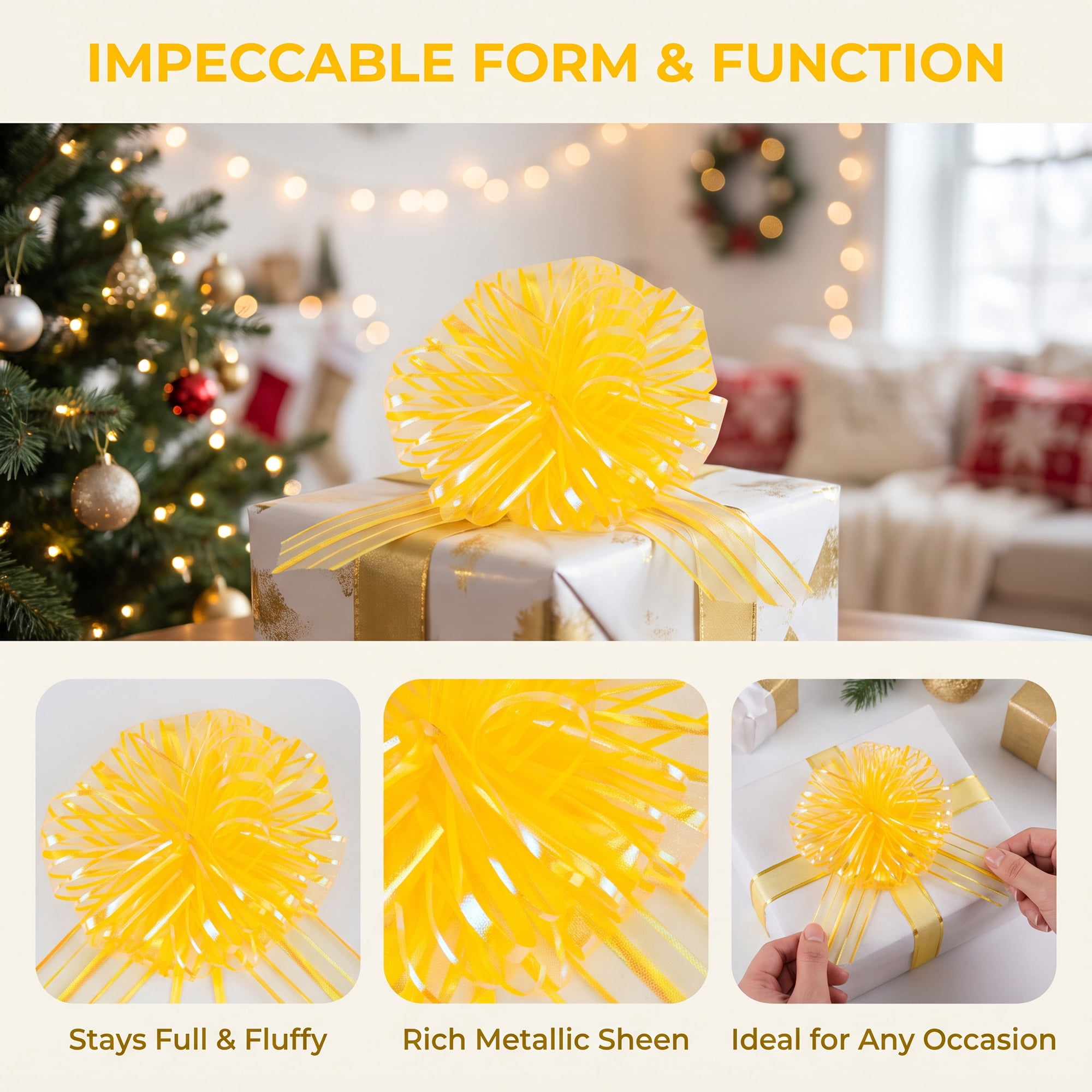 Unique Bargains Crush-Resistant Ribbon Bow for Birthday and Special Occasions Yellow