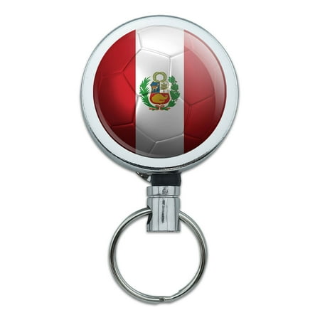 Peru with Seal Flag Soccer Ball Futbol Football Retractable Belt Clip Badge Key