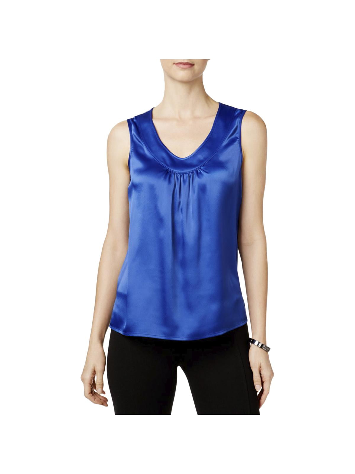 Kasper - Kasper Women's V-Neck Satin Shell Top (XL, Celeste Blue ...