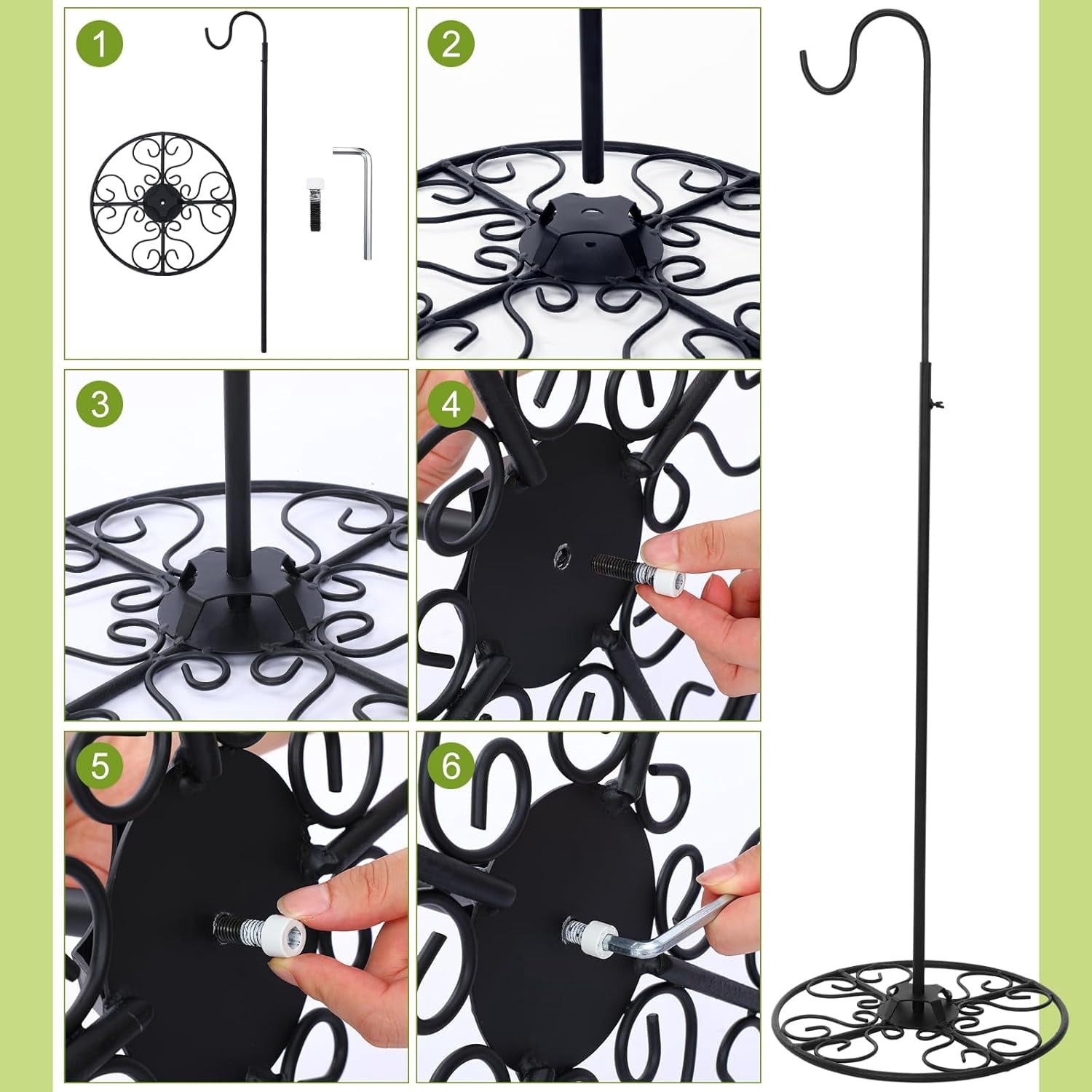34-55 Inch Adjustable Black Iron Shepherds Hook with Base Indoor Outdoor Wind Chime Stand Bird Feeder Stand Hanging Plant for Garden Plants Weddings Event Home Decor(1 Pcs)