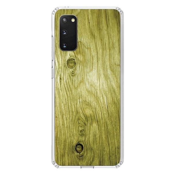 DistinctInk Clear Shockproof Hybrid Case for Galaxy S20 PLUS / 5G (6.7" Screen) - TPU Bumper, Acrylic Back, Tempered Glass Screen Protector - Yellow Weathered Wood Grain Print - Printed Wood Image