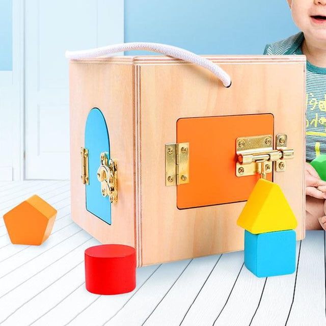 Caja de Seguridad Montessori juguete de aprendizaje juguetes educativos juguete de destreza de niños Baoblaze Juego de candado de madera Montessori