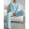 thumbnail image 4 of Michellecmm Women’s Two Piece Outfits Set Long Sleeve V Neck Ribbed Knit Tops and Pants Set Loungewear, 4 of 7