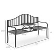 thumbnail image 2 of Outdoor Bench with Retractable Middle Table, Metal Frame Patio Loveseat with Slatted Seat and Backrest, Curved Armrests, Black, 2 of 7