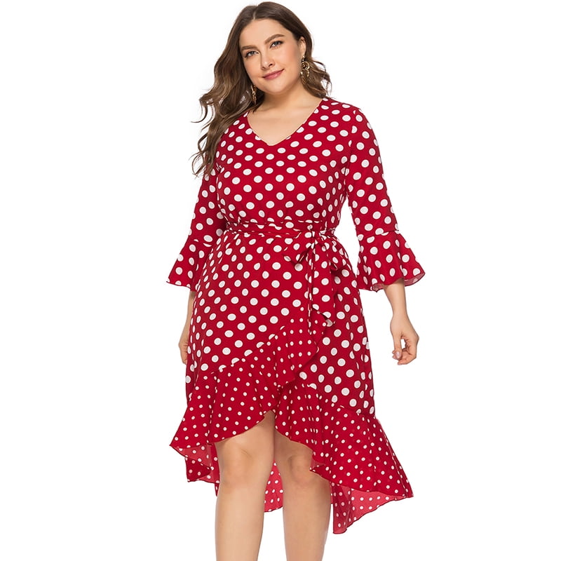 red and white polka dot midi dress