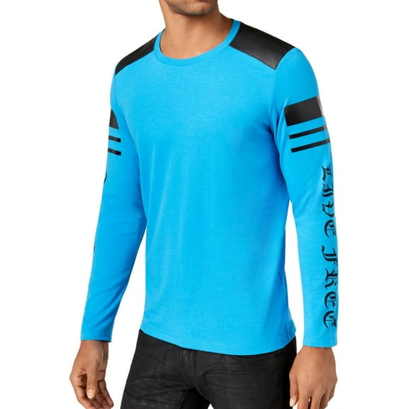 I.N.C Mens Long Sleeve Graphic T-Shirt, Blue, Large