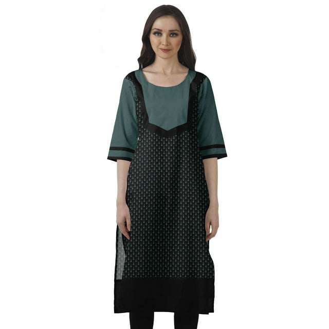 Moomaya Robes Indiennes pour Femmes Décontractées d'Été Imprimées Manches 3/4 Longue Kurta