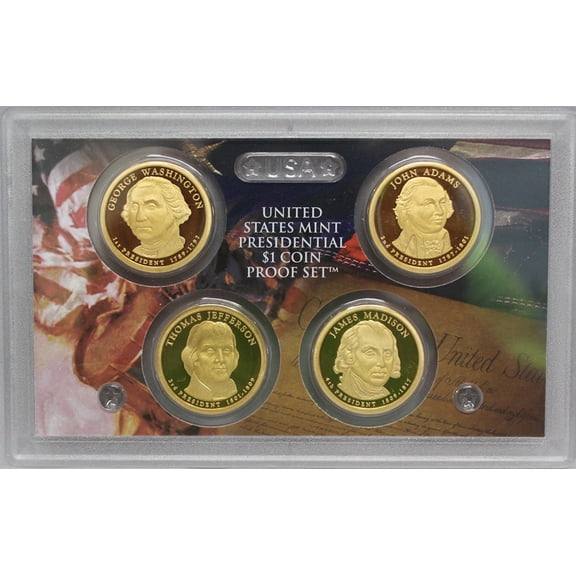 2007 Presidential Dollar Proof Set - 4-Coin Clear Case Set (No Box or COA)