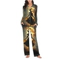 thumbnail image 4 of Ruimatai Women's Halloween Print Pajama Set with Pockets, Soft Comfy Long Sleeve Sleepwear, Floral Casual Loungewear, Black Cotton, 4 of 6