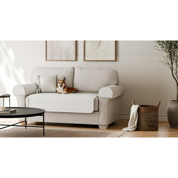 SmartFit Housse de causeuse imperméable en tissu Sherpa 3 pièces, crème Housse en tissu