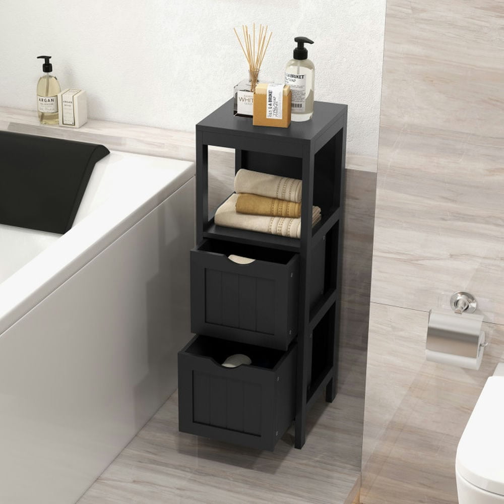 Kadyn Bathroom Cabinet, Bathroom Floor Cabinet, Freestanding Storage Cabinet with 2 Removable Drawers for Bathroom-Black