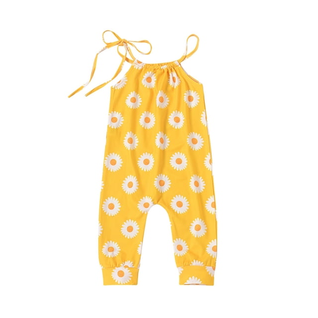 Body De Bebé Canastilla Onesies Para Niños Pequeños Niños Sin Mangas Estampado Floral Mono De Una Pieza Con Correa Amarillo Odeerbi LM103-4003