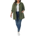 thumbnail image 2 of Plus Size Corduroy Shirt for Women Long Sleeve Button Down Blouses Tops Loose Shacket Jacket with Pockets 2X Army Green, 2 of 6