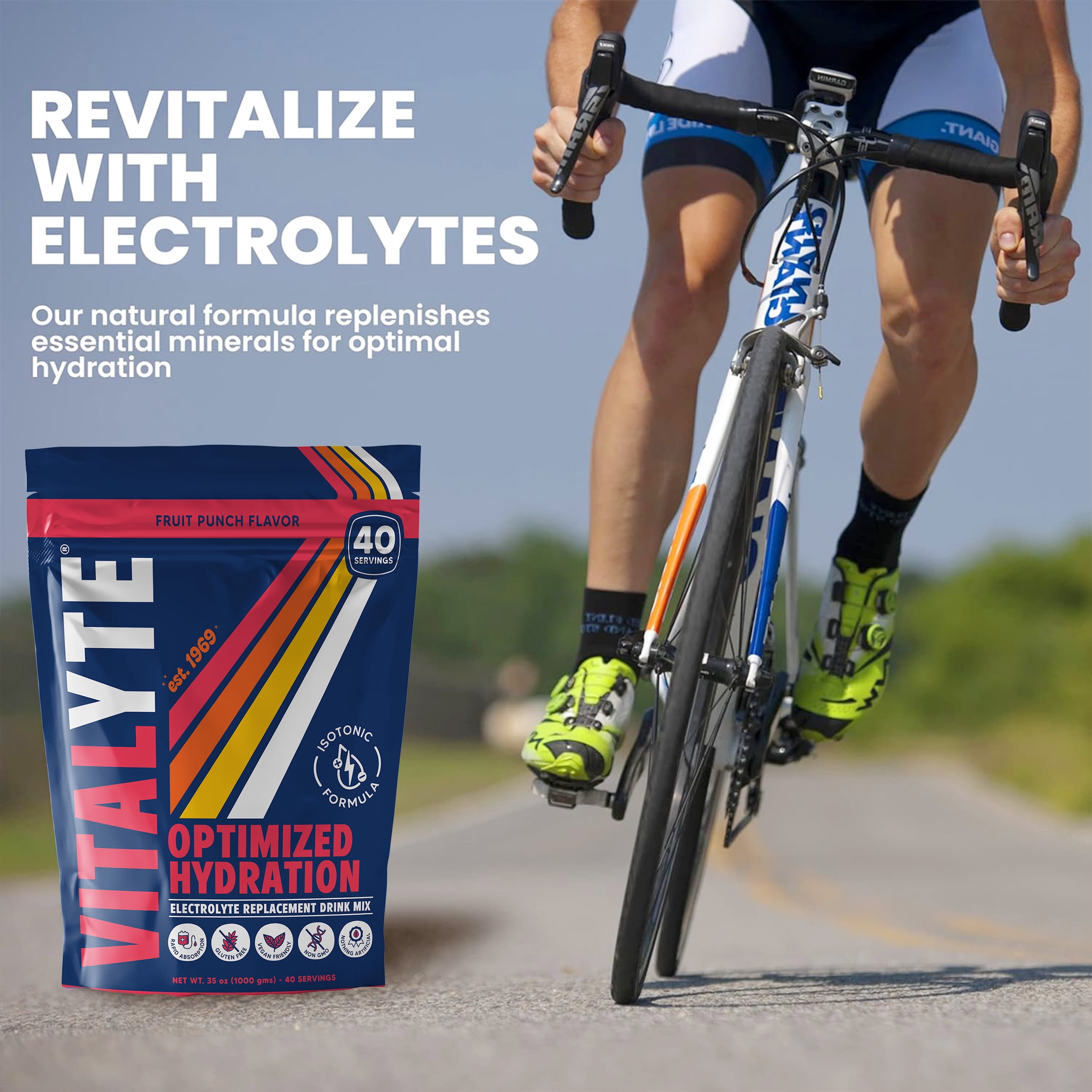 Vitalyte Fruit Punch Electrolyte Powder Mix, Isotonic Hydration, 40 Servings, 35 oz