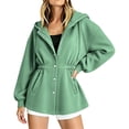 thumbnail image 2 of Ghalytn Women's Fleece Lined Hooded Jacket Waist Cinched Coat Zip and Snap Button Front Long Sleeve Outerwear with Pockets, 2 of 7