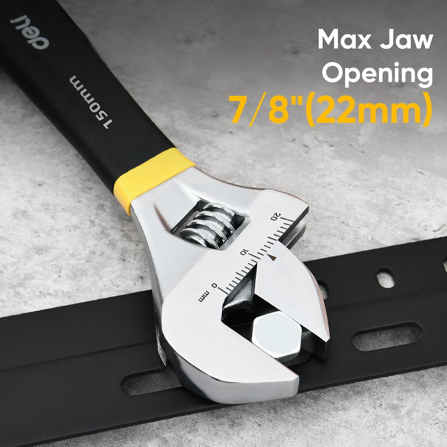 MKEUDQ-8" Adjustable Wrench Heavy-Duty Chrome Anti-Slip Grip, Smooth-Jaw, Cr-V Steel, Wide Opening for Plumbing & DIY