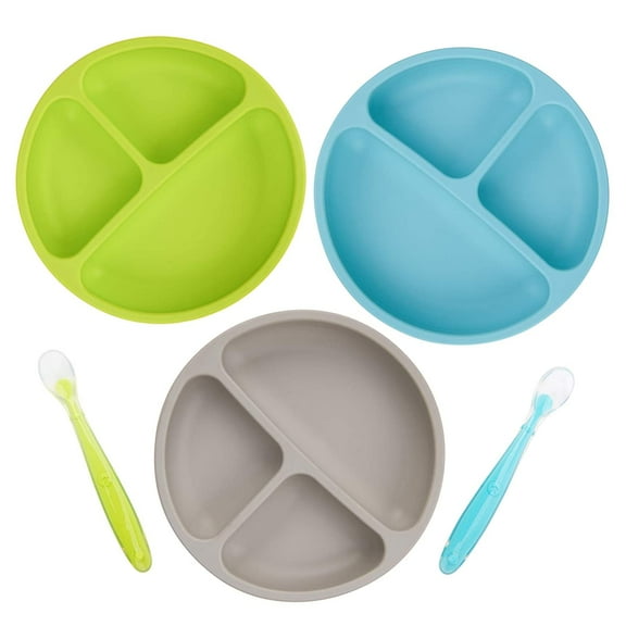Kids Divided Plates -100% Safe BPA Free Soft Silicone Baby Toddler Plate, Dishwasher-Microwave Safe & Unbreakable Feeding set