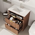 thumbnail image 3 of 24" Fluted Bathroom Vanity with Sink, Farmhouse Freestanding Bathroom Sink Cabinet with 2 Drawers & 1 Flip-Down Drawer, Easy Assembly & Cleaning, Walnut, 3 of 7