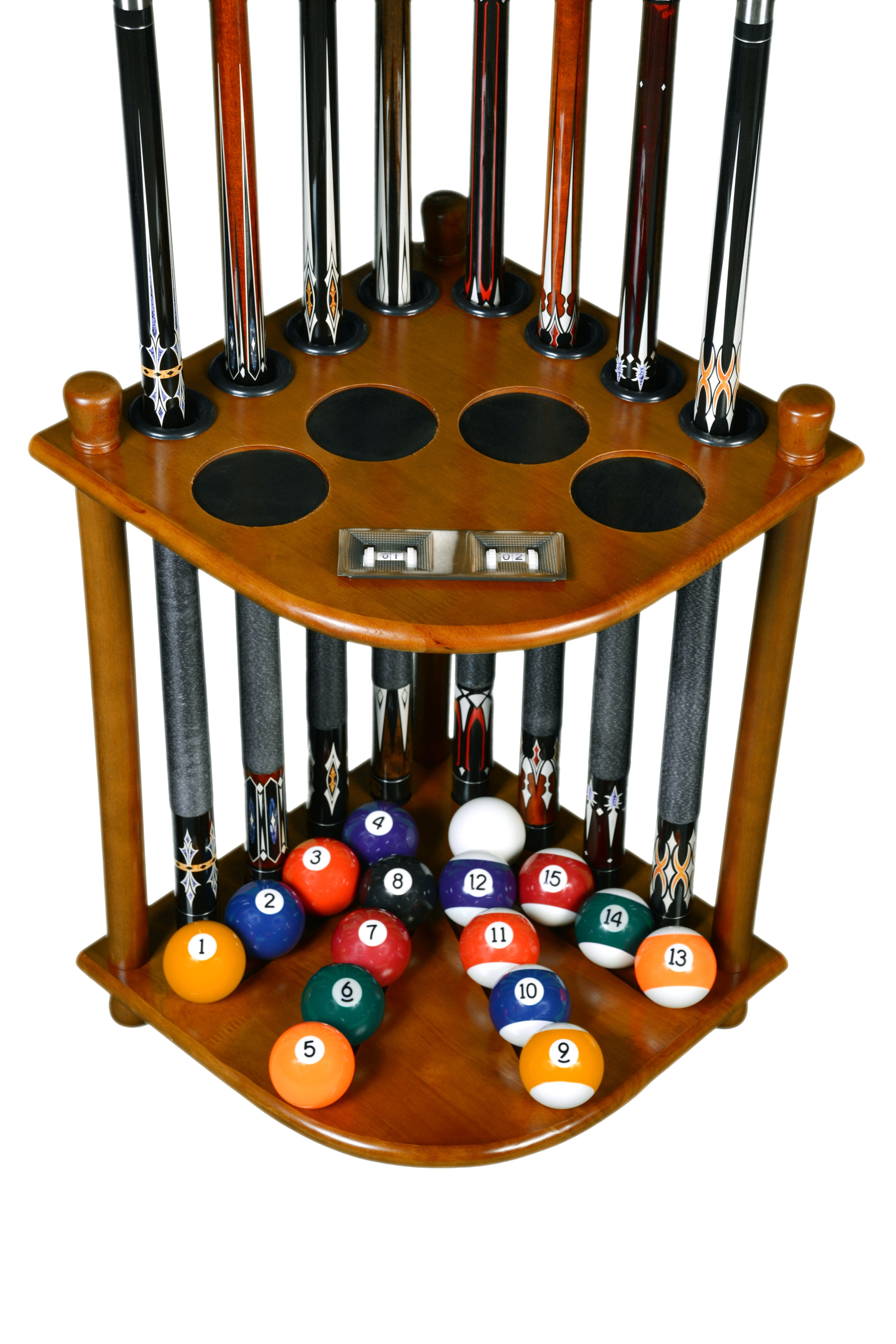 Cue Rack Only 8 Pool Billiard Stick & Ball Floor Stand with Scorer Mahogany 
