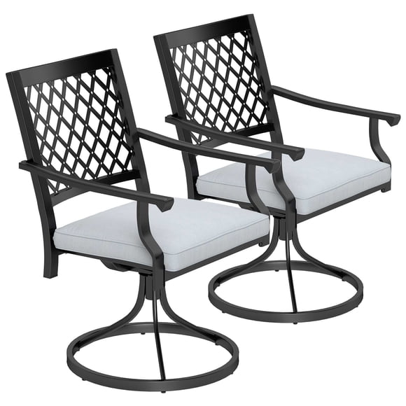Black Metal Patio Swivel Rocker Chairs - Set of 2 with Cushions | Outdoor Seating for Backyard, Garden & Porch | 25.6"D x 23"W x 34.6"H
