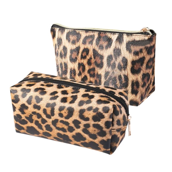 Bolsa de Maquillaje FITINI con Estampado de Leopardo en Cuero PU 2 Piezas para Mujer