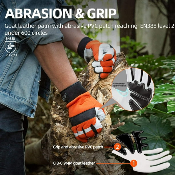Gants de protection contre la tronçonneuse Vgo, gants de travail pour  tronçonneuse (taille XXL, orange, GA8912) 