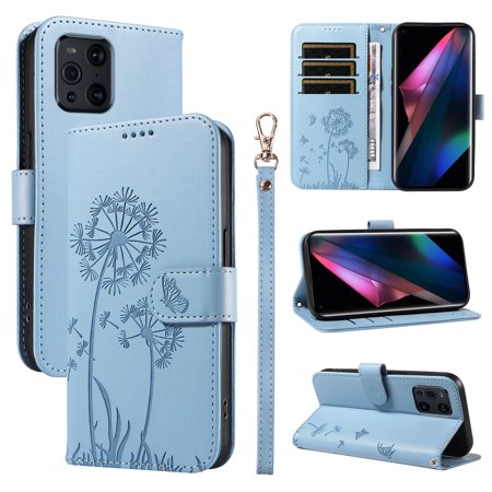 Wallet Case for OPPO Find X3 Pro, Kickstand and 3 Card Slots, Shockproof and Scratch Resistant, Sky Blue