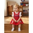 thumbnail image 5 of Cenuakty Toddler Newborn 3M 6M 12M 18M Girls 4th of July Outfit Ruffled Short Sleeves Rompers and Letter Flag Embroidery Overalls Dress Set Cute Clothes, 5 of 9