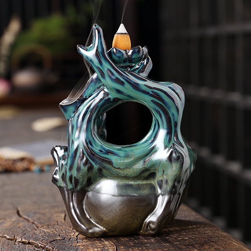 Ceramic Lotus Leaf Aromatherapy Holder Creative Waterfall Lotus Backflow Incense Burner Ornament for Yoga Room Office Bedroom