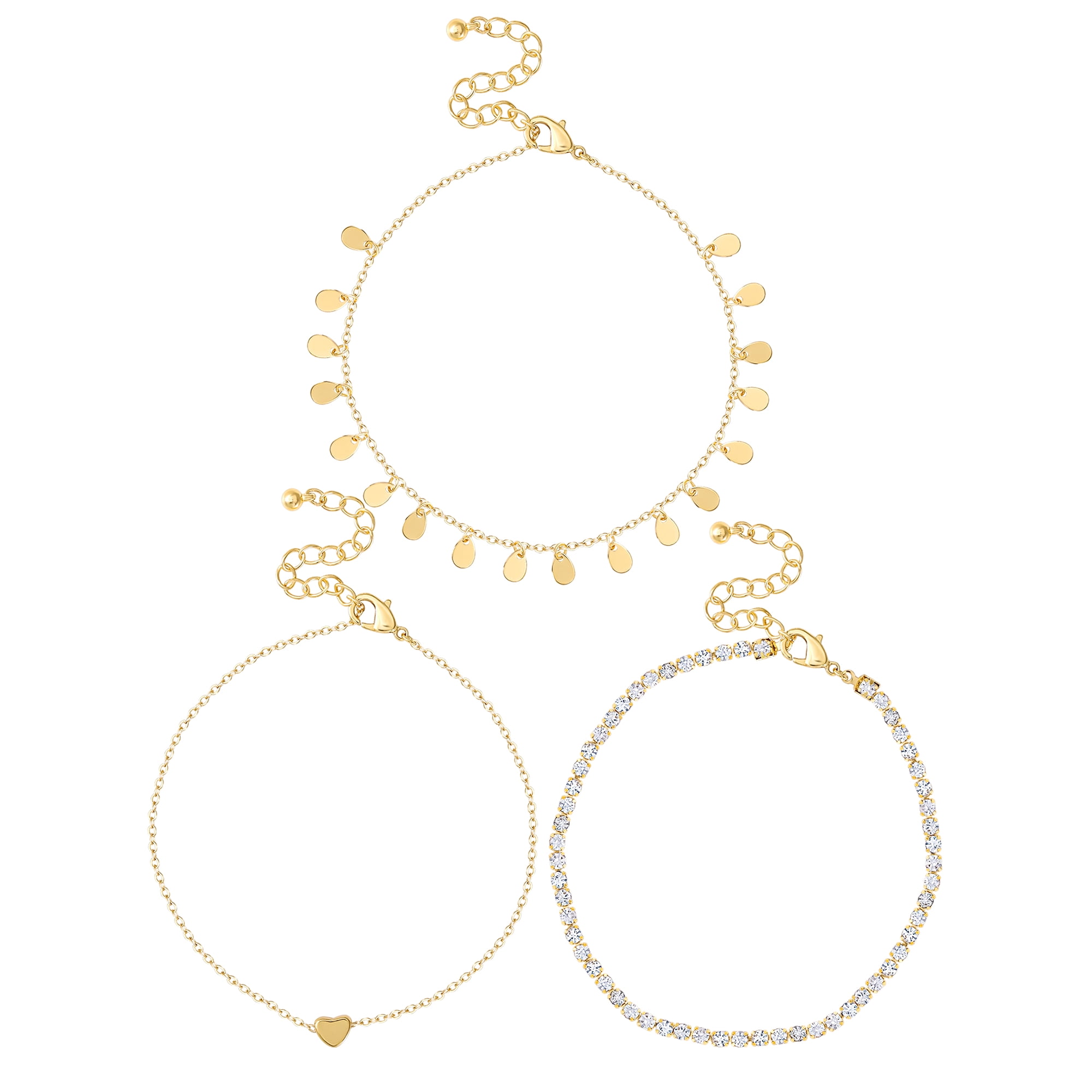 Jessica Simpson Women's Heart Anklet Set, 3-Piece