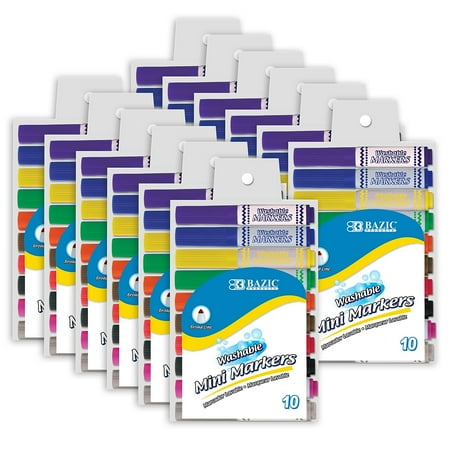 UPC: 0194629111190 | BAZIC Products Washable Markers  Mini Broad Line  10 Per Pack  12 Packs