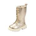 thumbnail image 5 of YUANxueke PU Leather Lace Up Knee High Boots for Girls Side Zipper Fashion Shiny Metallic Punk Boots, 5 of 7