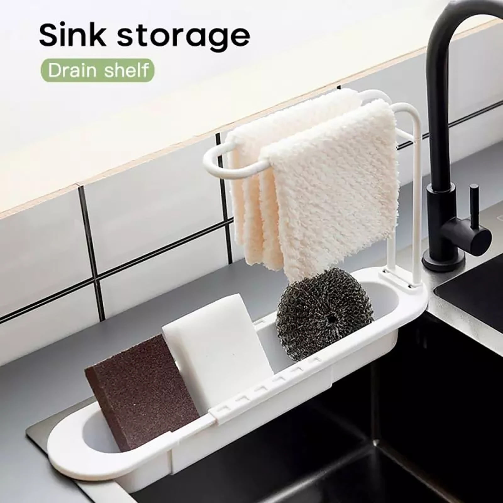 Telescopic Sink Shelf Soap Sponge Drain Rack Storage Basket Faucet Holder