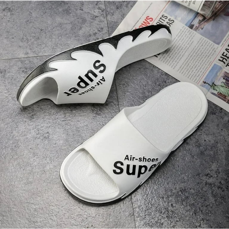 Abby Selection Men's Non-Slip Super Soft Slippers, Air Shoes, Shower Spa  Bath Pool Beach House Sandals - White 