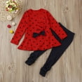 thumbnail image 2 of LMTODLFG Baby Girl Clothes Toddler Baby Girls Heart Print Clothes Bow Top T-shirt +Pants Outfits Set Baby Girl Outfits Red 12 Months, 2 of 6