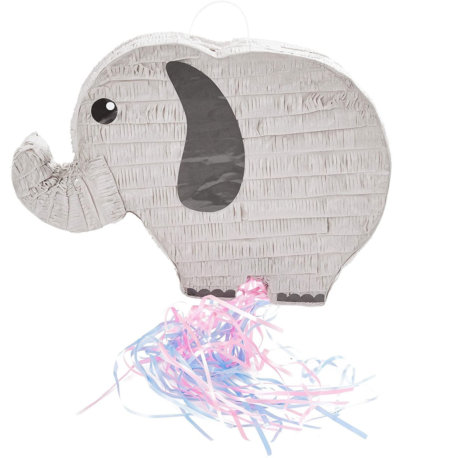 Small Elephant Pull String Pinata for Kids Birthday, Gender Reveal & Baby Shower Party Supplies Decorations, 17 x 12 x 3 in