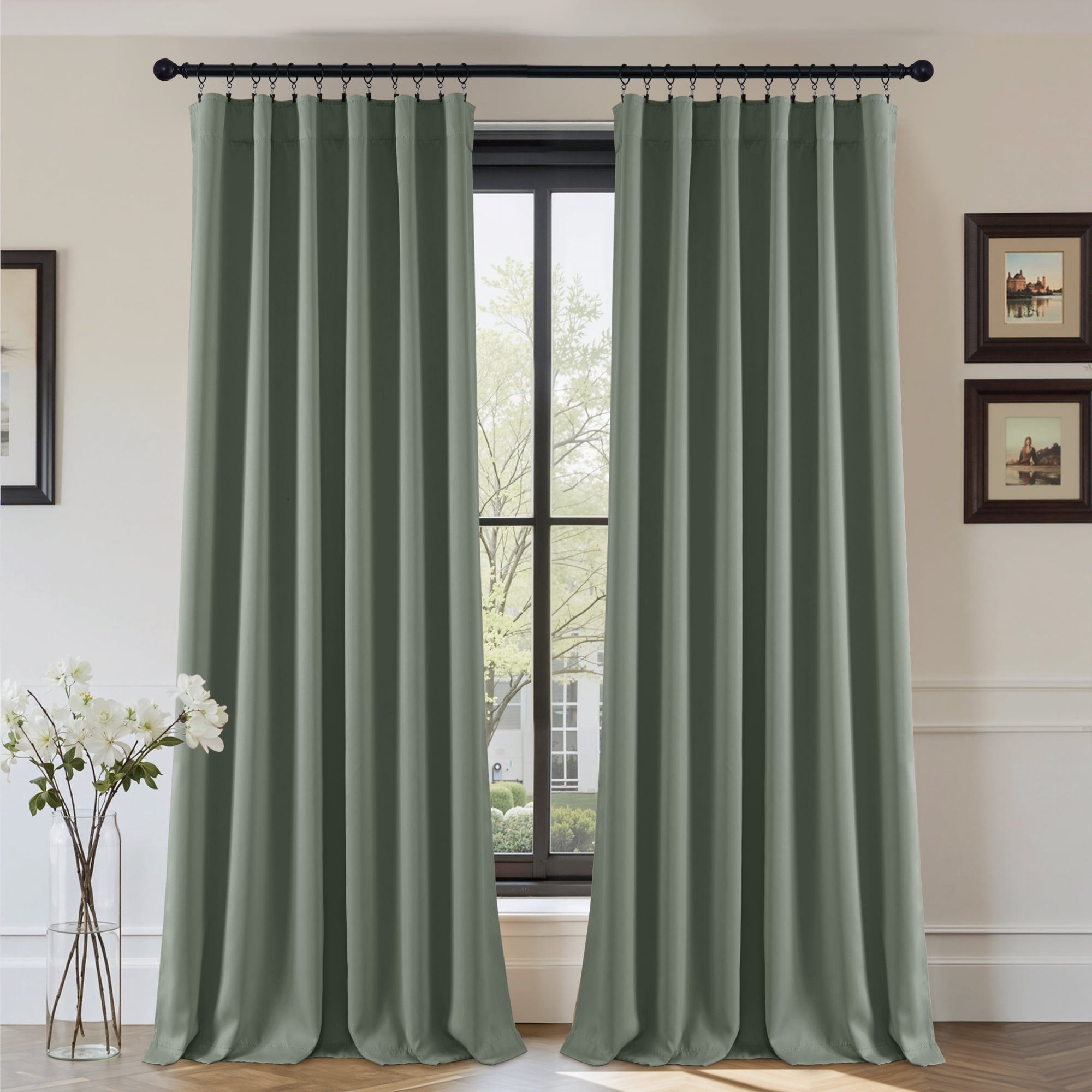StangH Total Blackout Green Curtains for Bedroom, Back Tab Heat & Light Blocking Privacy Window Treatments for Living Room/Office/Apartment/Dorm, Sage Greem, W52 x L84, 2 Panels
