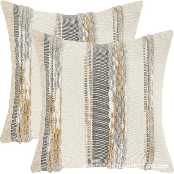 2Pcs Bohemian Chenille Pillow Covers 17.7 x 17.7 in, Multicolor Tufted Striped Cushion Cases for Sofa, Couch, Bedroom Decor with Hidden Zipper