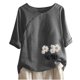 thumbnail image 1 of Blusas de Manga Corta para las Mujeres Impresas Cuello Redondo Camiseta Casual, Blusa de Algodón de Imitación para las Mujeres, 1 of 4
